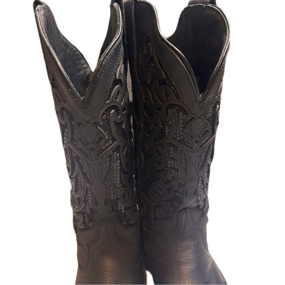JB Dillion Black Leather & Sequin Cowboy Boots Size 7 1/2 (7.5) Never Worn. - Picture 2 of 9